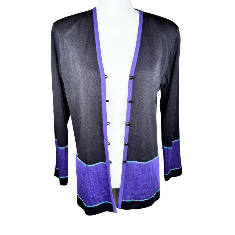 Exclusively Misook Petite Med V Neck Cardigan Jacket Button Loop‎ Closure